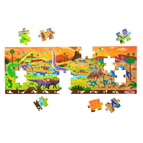 Melissa & Doug Land of Dinosaurs Jumbo Floor Puzzle 48-Piece Toy | 48 Wipe-Clean Pieces, Over 4 Feet Long, Search & Find Game, Educational Floor Puzzle Play, Learning Toys for Kids, Ages 6+ - image 1