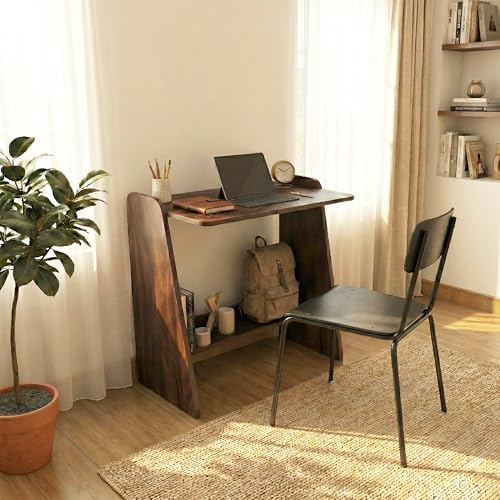 Image of Klaxon Foldable Study Table with Drawer & Storage Shelf | Compact Desk for Home & Students | Folding Design with Lockable Wheels. (Black, DIY Installation) (Asian Walnut, Eros)