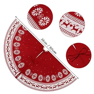 Dremisland christmas tree skirt rustic christmas tree mat with snowflake reindeer red knitted xmas tree skirts thick knitted xmas holiday decoration new year home party decorations red 36inch90cm  urban country home decor