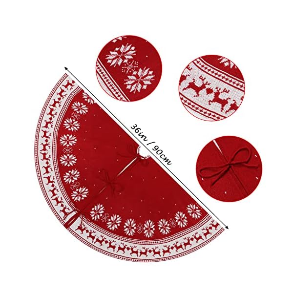 Dremisland christmas tree skirt rustic christmas tree mat with snowflake reindeer red knitted xmas tree skirts thick knitted xmas holiday decoration new year home party decorations red 36inch90cm  urban country home decor