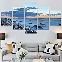 SIGNWIN 5 Panel Canvas Wall Art Rock Shore for Home Decorations Ready to Hang - 60