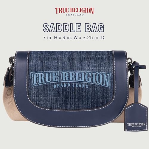True Religion Saddle Bag, Women's Dark Denim Logo Shoulder Purse Handbag, Dark Denim2