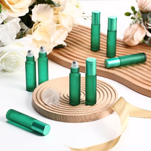 Image of Sumind 150 Pcs Frosted Glass Roller Bottles 10 ml, Frosted Green, about 10 ml in capacity