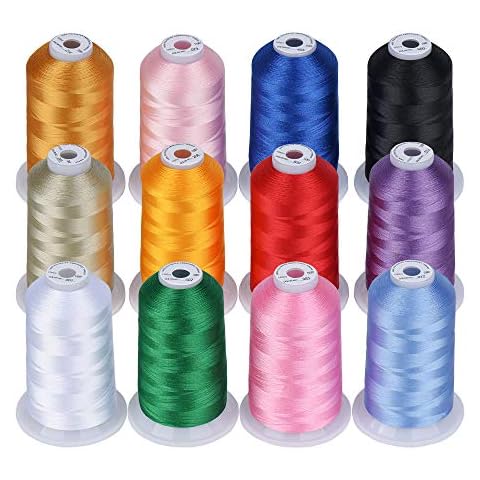 Simthread 12 Brother Colors of Huge Spool 5000M Polyester Embroidery Machine Thread for Commercial and Domestic Embroidery Machines -Assorted Color 1 Cover