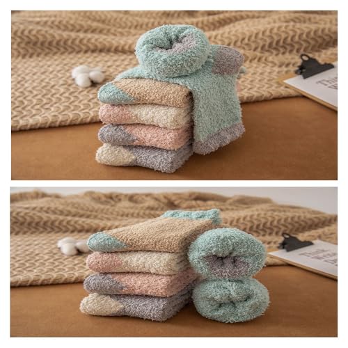 Image of Non Slip Fuzzy Socks Winter Women Cozy Hospital Socks,Cozy Hospital Socks Warm Fluffy Slipper Socks with Grips Home Grip Socks (5 Pairs,Multicolor)