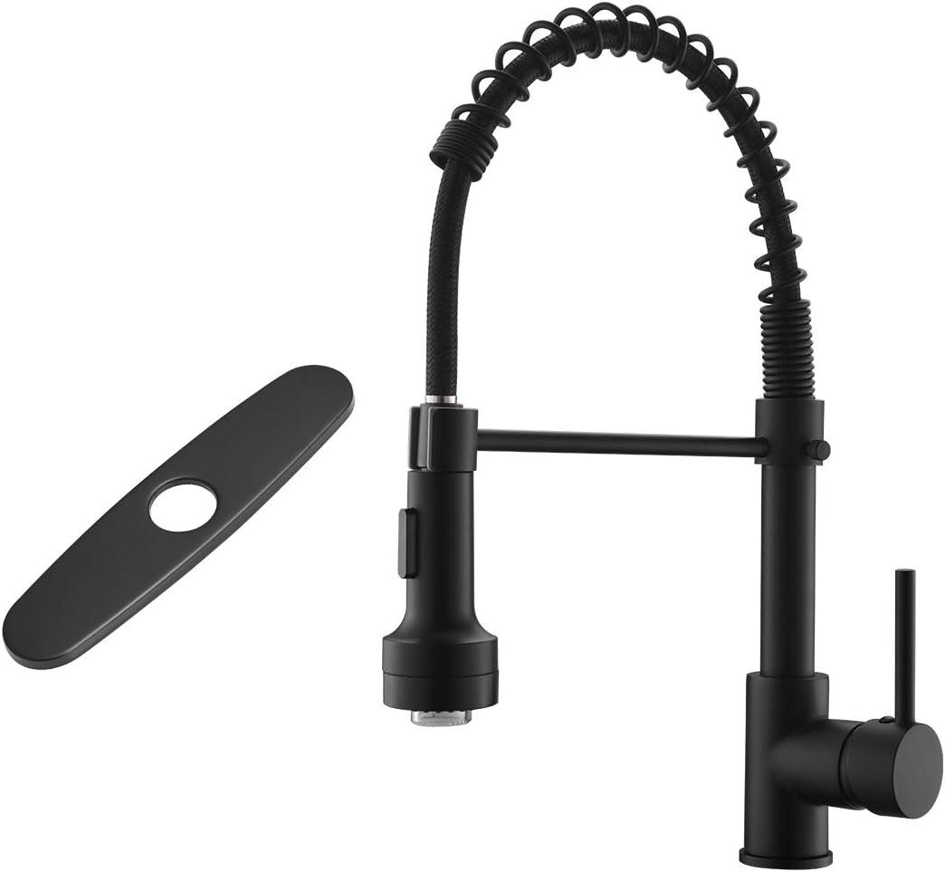 GIMILI LED Spring Kitchen Sink Faucet with Deck Plate Matte Black