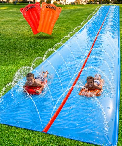JAMBO 40FT Mega Slip Splash and Slide and 2 Bodyboards, Heavy Duty Water Slide Backyard Outdoor Water Toy for Kids with Sprinkler, Waterslide Splash Mat, Pad, Double Lane Summer Toy