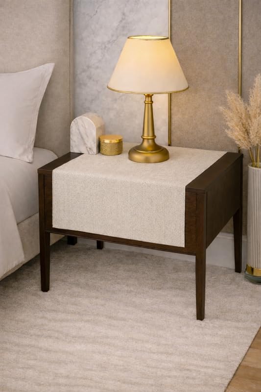 www.throwpillow.in neutral bedside table runner 14x34 | farmhouse chic table runner for 2 feet long bedroom side table, nightsneutrald, bedside cabinet, bed table |diwali decor, living room