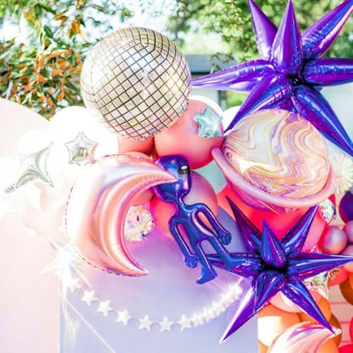 Image of PartyWoo Purple Star Spike Balloons 6pcs Explosion Foil Mylar Balloons | 27 22 Inch for Birthday Bachelorette Anniversary Engagement Butterfly Baby Shower Gender Reveal Party Decorations