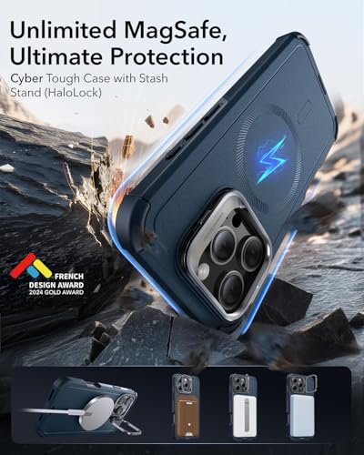 ESR for iPhone 16 Pro Case with Stand, 23 ft Military-Grade Drop Protection, Heavy Duty Magnetic Phone Case, Compatible with MagSafe Accessories, Cyber Series, Navy Blue image 3