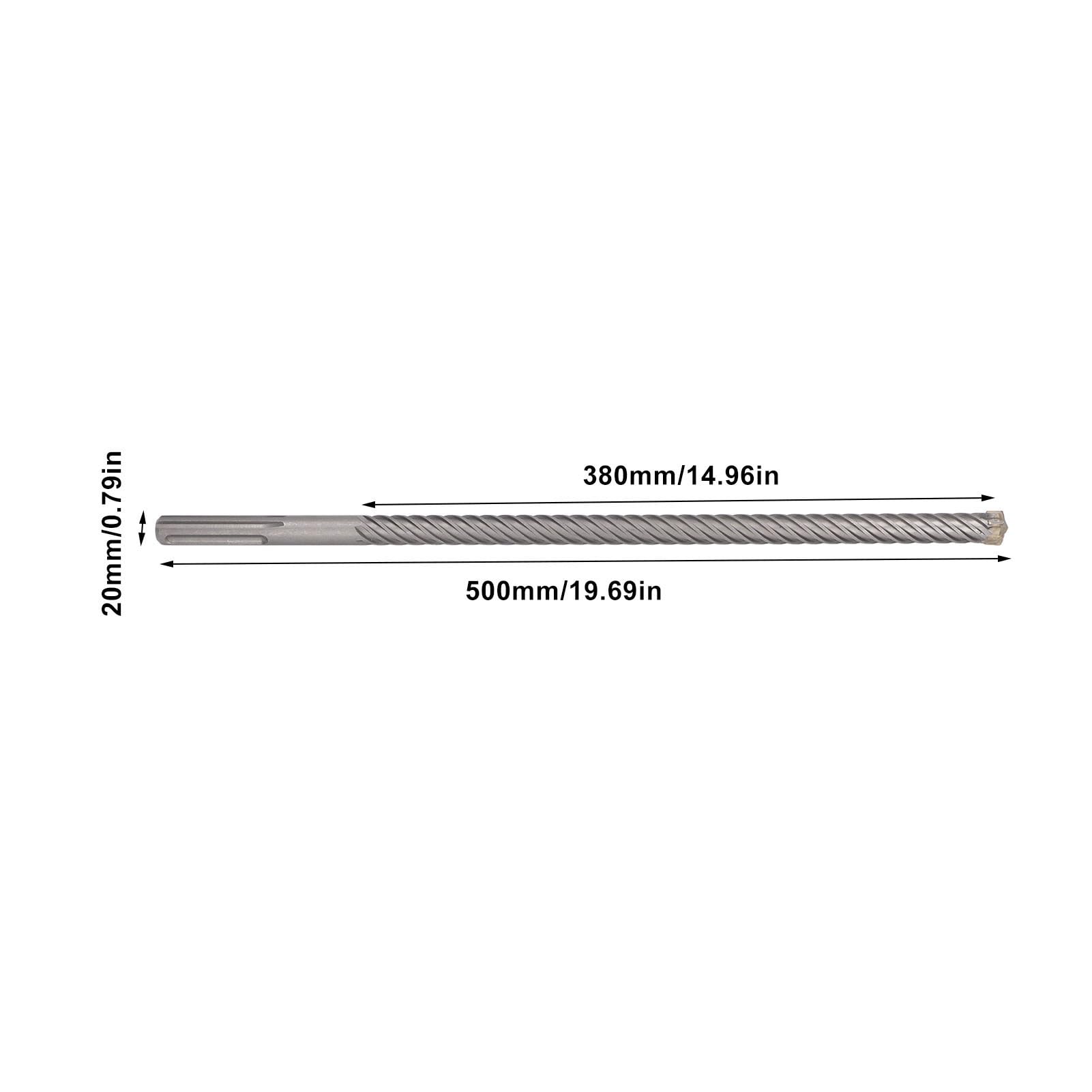 Broca para martillo perforador, broca con punta de carburo de impacto de 6 flautas para ladrillo, piedra y hormigón, duradera, resistente, 20mm, 500mm