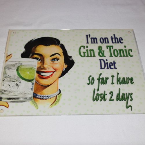 The Original Metal Sign Company Señal metálica Grande con Texto en inglés Gin & Tonic Diet, 40 cm x 30 cm