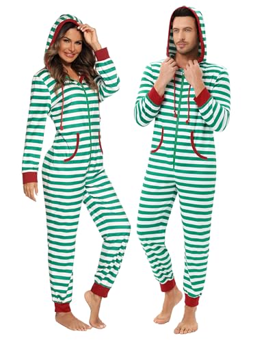 Veseacky Family Christmas Pajamas Matching Sets Adult Onesie Zipper Hooded Footed One-Piece Pjs Jumpsuits