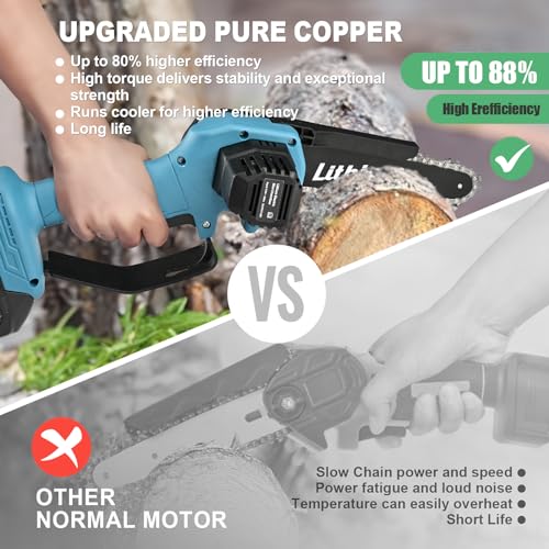 Mini Chainsaw Cordless 6-Inch with 2 Batteries Powered 20V Electric Power Chain Saws with Security Lock, Upgraded Handheld Small Chainsaw for Wood Cutting Trimming - Image 2