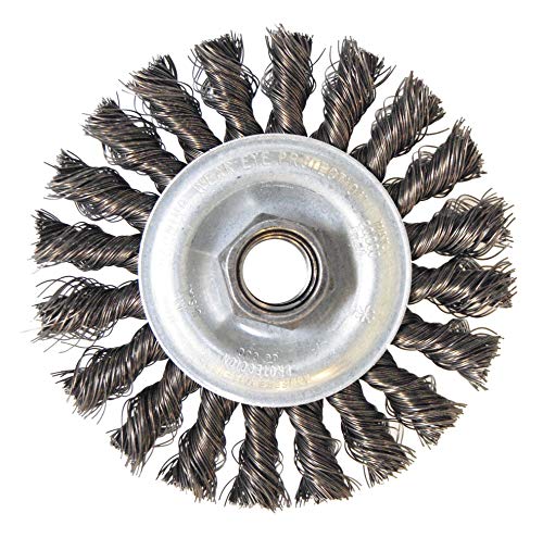Image of Weiler 36012 Vortec Pro 5 /8 inch-11 Arbor, 4 inch Diameter, 0.014 inch Wire Size, Carbon Steel Bristles, Wide Face, Knot Wire Wheel Brush (Pack of 5)