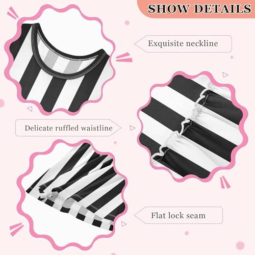 Black and White Stripes Girls Casual Dress Cotton Summer Clothes for Kids 2T-8Y3