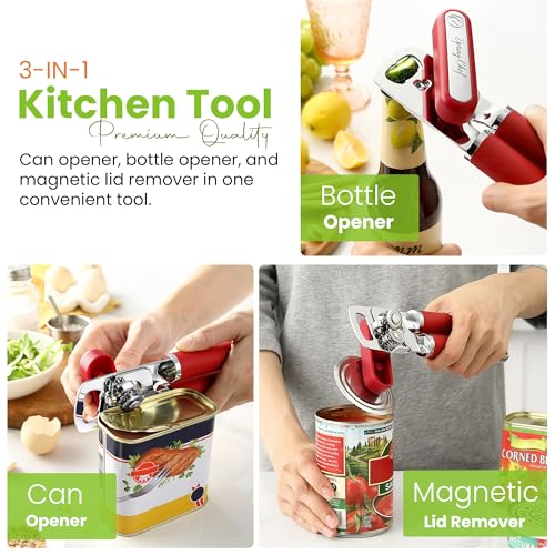 Image of Spring Chef Stainless Steel Manual Can Opener with Soft Grip Handles, Red