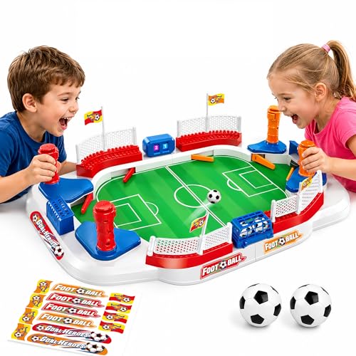 Mini Juego de fútbol de Mesa para niños – Futbolín Interactivo para 2 Jugadores con Controles Dobles, Campana de GOL y Marcador – Juego de Mesa Familiar para Interiores – Regalo para niños