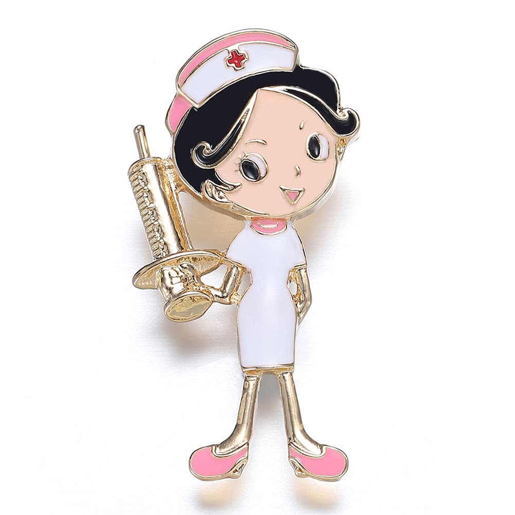 HANRESHECute Nurse Brooch Doctors Nurse Gift Medical Jewelry Gold Plated Lapel Pin Meatl Cartoon Enamel Pins Brooches Accessories Bag Hat