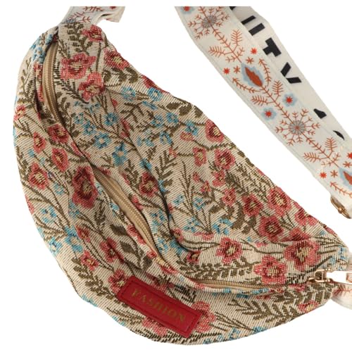 Bolsa de peito retrô de flores, bolsa de cintura com bolinho de massa, bolsa de cinto ajustável meia