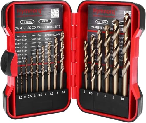 Hymnorq 15-Piece M35 Cobalt Drill Bit Set Metric 1.5-10mm for Hard Metal