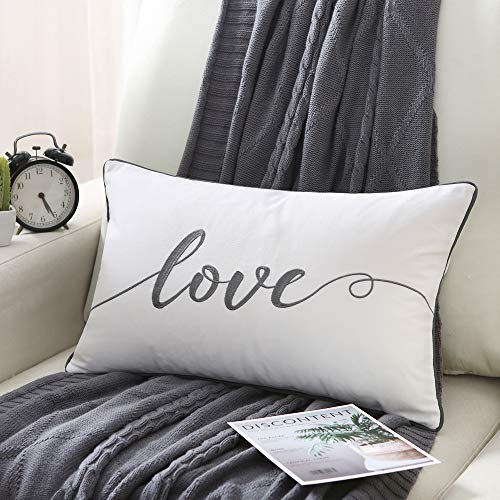 Sanmetex Indoor/Outdoor Embroidery Love Lumbar Pillow Cover, Housewarm Decorative Cushion for Sofa Bedroom
