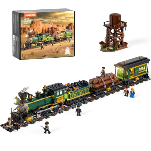 Lumibricks Western-Güterzug Bauset 1524 Teile 4-4-0 Dampflok Modell mit Beleuchtung Gleisen Wasserturm & 6 Minifiguren BAU- & Sammlerspielzeug für Erwachsene