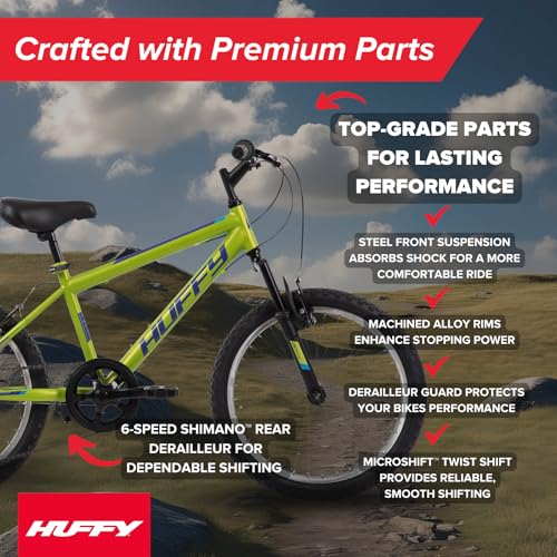 Huffy Stone Mountain Hardtail Mountain Bike for Boys/Girls/Men/Women, 20"/24"/26" Sizes, 6 or 21 Speed Shimano Twist Shifting, Front or Dual Suspension, Comfort Saddle, Sleek Colors
