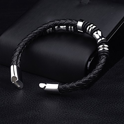 Ashmita Genuine Leather Mens Bracelet Cuff Durable 316L Stainless Steel Magnetic Clasp Personality Bracelets #TOP4