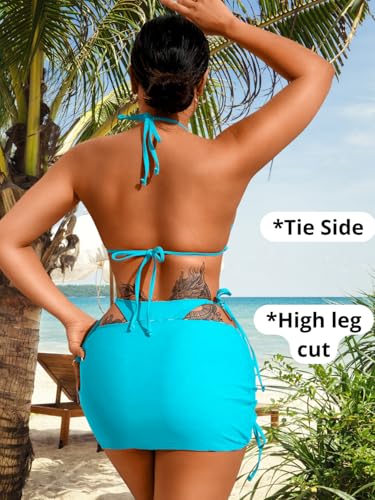 Image of ShawGobow Womens 3 Piece Leopard Bikini Set,Triangle String High Cut Thong Sexy Swimsuit & Coverup Skirt,Pool Party Outfit