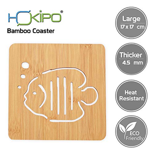 Image of HOKIPO Eco-Friendly Bamboo Wooden Coasters for Home Pan Pot Holder for Dining Table Heat Pad for Kitchen - Pack of 4 (AR2820-D2)