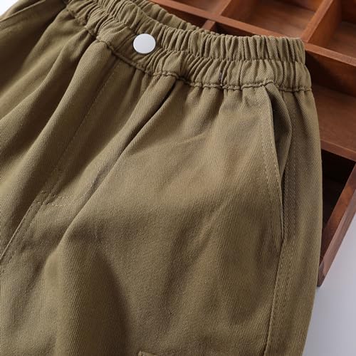 Little Boys Cargo Jogger Pants Toddler Kids Multi Pocket Twill Casual Trousers with Elastic Hem (Age 2-7Years)3