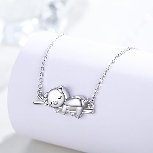 Miniatura 3 de Collar de cerdo de plata de ley 925 con colgante de cerdo y cerdo de cerdo para amantes de los cerdos, mujeres y niñas
