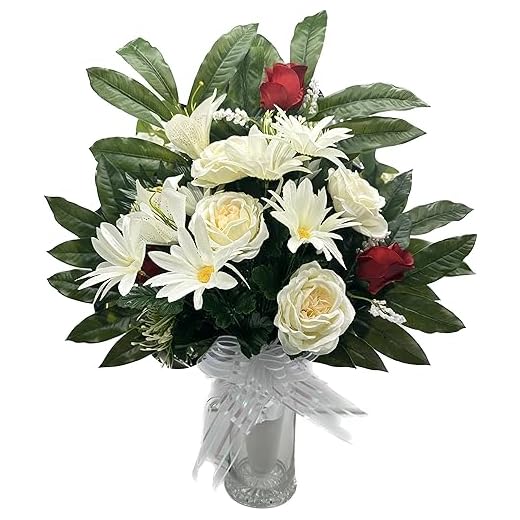 PLUS HOME Ramo para Cementerio de Flores Artificiales de Tela para Todos los Santos Medida + -78cm.ENCARADO PEONIA Lily SALMÓN Ramo GERBERAS Blanco