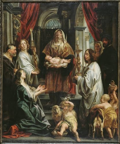 Pintura al óleo clásica de la Presentación en el Templo, lienzo de alta fidelidad artística