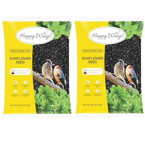Happy Wings Black Oil Sunflower Seeds for Wild Birds 5 lbs- Combo Pack of 2 I No Grow Seed I High-Energy Bird Food Ideal for Finches, Sparrows, and More I All Year-Round Feeding.
