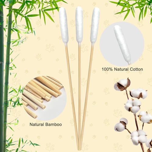 100 Pcs Large Cotton Swabs for Pet Care, 6 Inch Long Cotton Swabs with Bamboo Handle, Professional Dog Ear Swabs, Absorbency Big Cotton Tips, Pet Cleaning Solution Supplies