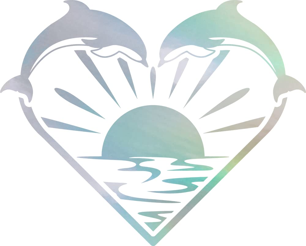 NBFU Dolphin Heart Sunset Beach (Hologram) (Set Of 2) Premium Waterproof Vinyl Decal Stickers For Laptop Phone Accessory Helmet Car Window Bumper Mug