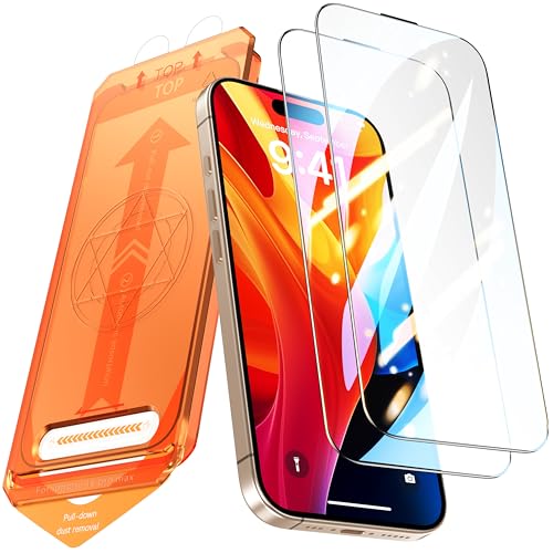 Image of 2 Pack for iPhone 15 Pro Screen Protector, [9H Hardness] Tempered-Glass Screen Protector with Auto-Alignment Kit, HD Clear, Scratch Resistant