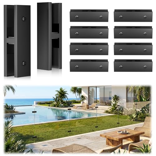 Image of 10 Pack Black Railing Glass to Glass Clamp, 180 Double Side Clamps | No Drilled in Glass, Fit for 3 /8 inch-1 /2 inch Glass Thickness, Includes 10mm /12mm /13.52mm Rubber Pad, For Fence, Pool, Balcony Deck