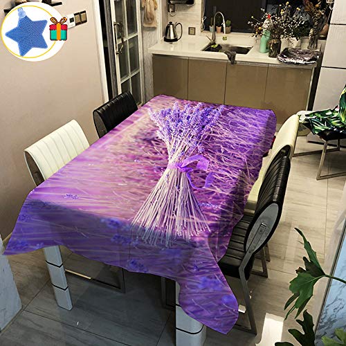 Enhome Table Cloth Waterproof Rectangle, 3D Lavender Flower Print Polyester Washable Wipe Clean Stain Resistant Wrinkle Resistant for Square Decoration Party Indoor Outdoor (60×60cm,Style B)