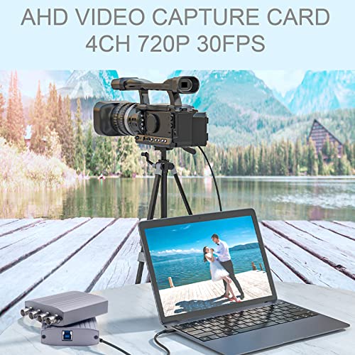 AHD Video Capture Card 4CH 720P 30FPS Recording Support PAL 25fps NTSC 30fps USB Output AHD Input Video Recording, Easy Operation, No Driver Needed, Live Streaming