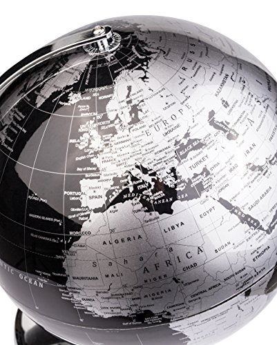 Exerz Metallic World Globe (Dia 12-Inch / 30cm) Black – Educational/Geographic/Modern Desktop Decoration - Stainless Steel Arc and Base/Earth World - Metallic Black - for School, Home, and Office - Thumbnail 6
