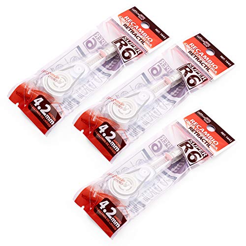 PracticOffice Lote de 3 Recambios de Cinta Correctora R6 de 4.2 mm de Ancho Cover