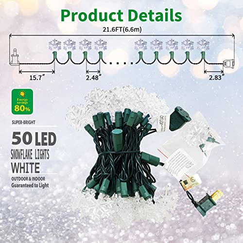 Lamphome 12.8Ft 50 Led Snowflake String Light For Christmas,Party,Home,Patio Lawn,Garden，Cool White #TOP6