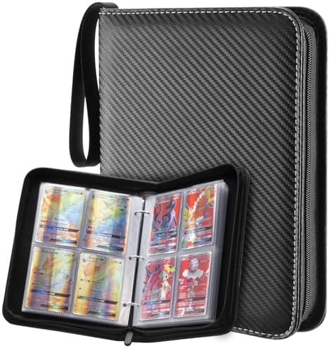 400 Pocket Pokémon Card Binder - Leather Zip-Up Album For Trading Card Storage (50 Pages, 4-Pocket)