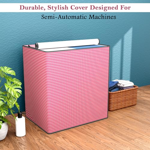 Image of Kuber Industries PVC Washing Machine Cover Semi Automatic | Dustproof Washing Machine Cover Top Load - Ideal for 6 Kg, 6.5 Kg, 7 Kg | Barik Check Design - Maroon