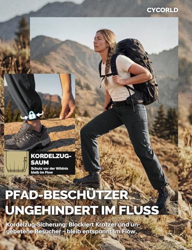Cycorld Damen-Wanderhose-Zip-Off-Trekkinghose, Atmungsaktiv Wanderhose Damen Schnell Stretch Trekkinghose Abnehmbar Zip Off Outdoorhose Sommer Hiking Pants Funktionshose (Schwarz, S)