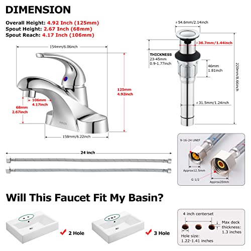 Parlos Single Handle Mid Arc Centerset Bathroom Sink Faucet With Metal Drain Assembly And Cupc Faucet Supply Lines, Lead-Free , Chrome 13433 #TOP4