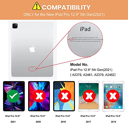 Infiland Compatible With Ipad Pro 12.9 2021 Case With Pencil Holder & Clear Transparent Back, Do Not Fit Ipad Pro 12.9 2020/2018 [Support 2Nd Gen Apple Pencil Wireless Charging] (Black) #TOP1